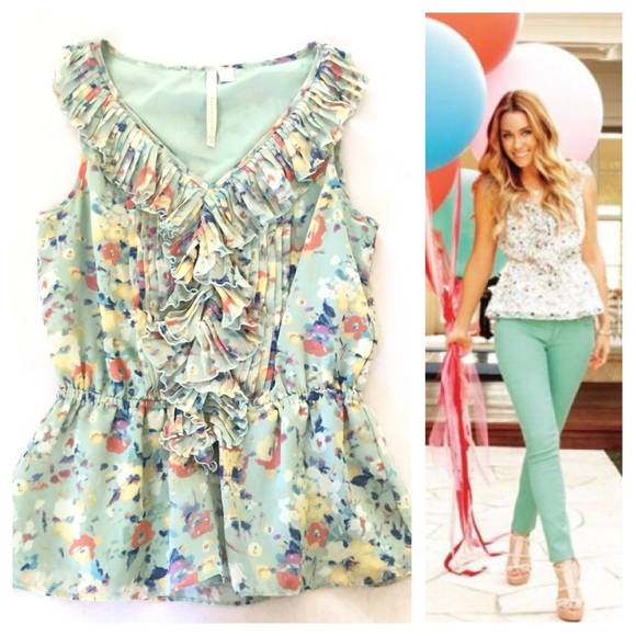 LC Lauren Conrad Tops - Lauren Conrad Mint Floral Peplum Top